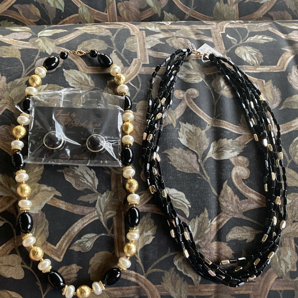 Park Lane Black and Gold  2 Necklace Set with one clip earrings